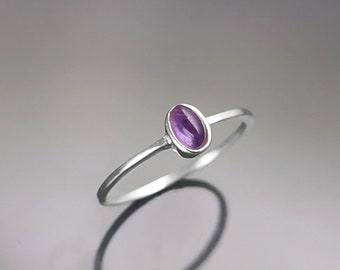 Anillo oval negro, plata 925, piedra ovalada plana, ónix auténtico, anillo pequeño para todos los días, anillo moderno, anillo minimalista