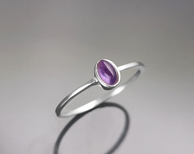 Tiny Amethyst Ring, Sterling Silver, Modern Minimalist Ring, Small Purple Oval Stone, Genuine Amethyst Gemstone, Small Ring, Dainty Ring