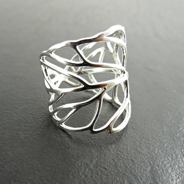 Skeleton Blatt Ring, Sterling Blatt Ring, Blattadern Ring, Lorbeer Ring, Rebe Ring, Wickelring, Zweig Ring, Manschette Ring, Natur Schmuck