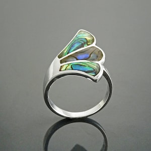 Paua Shell Fan Ring Sterling Silver Wave Stone Ring Flat - Etsy