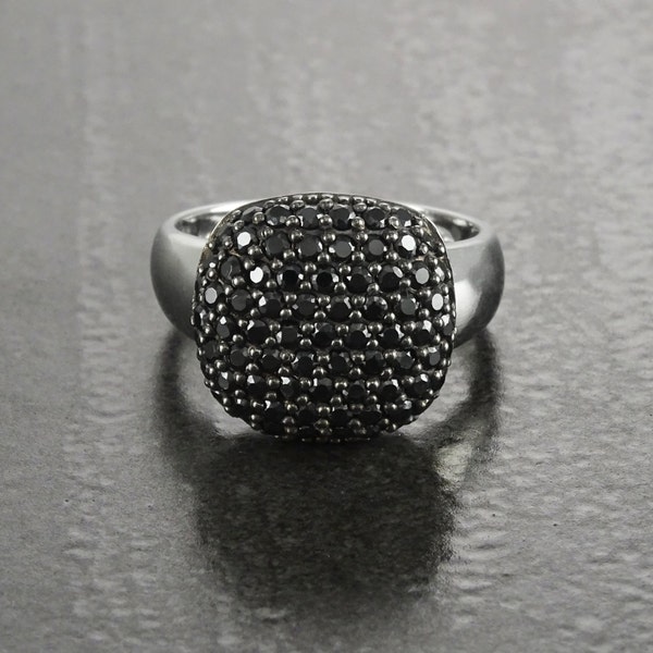 Bague Pavage Noir, Bague Coussin, Bague sertissage pavage, Bague fiançailles, Argent Massif, Bague Mariage, Bague Micro Sertissage, Cadeau