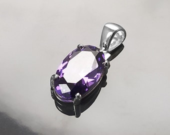 Purple stone pendant, sterling silver, classic oval amethyst violet color stone jewelry, minimalist everyday necklace, gift for her
