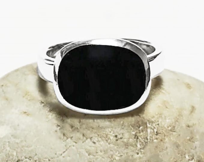 Small Square Ring, 925 Sterling Silver, Genuine Onyx Stone, Modern Geometric Jewelry, Minimalist Signet ring,