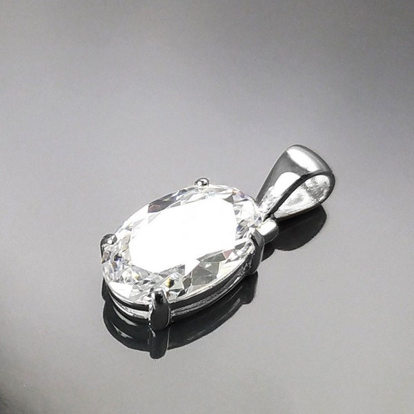 Witte stenen hanger, sterling zilver, klassieke ovale diamant kleur stenen sieraden, minimalistische dagelijkse ketting, geschenk voor haar