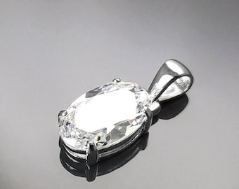 Colgante de piedra blanca, plata de ley, joyas de piedra de color diamante ovalado clásico, collar diario minimalista, regalo para ella.