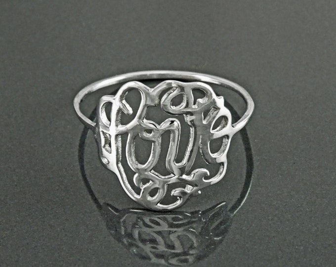 Promise Ring, Sterling Silver, Script Writing Love Ring, Loving Filigree charm, Friendship Ring, Thin Ring, Valentine's Day Lover Gift