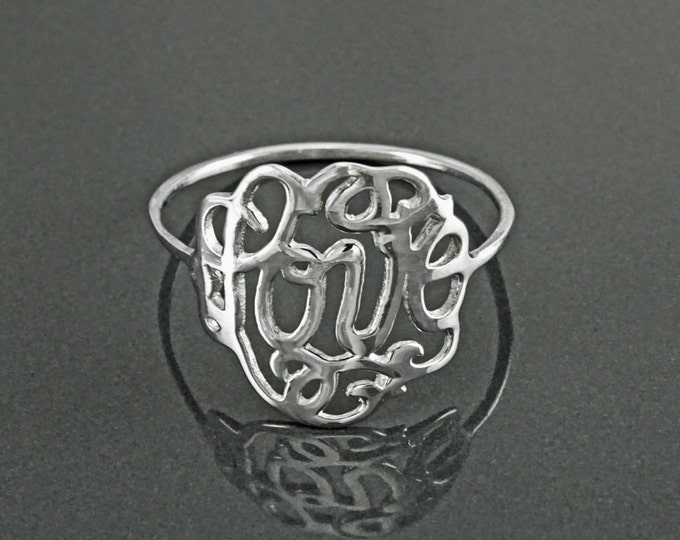 Filigree Ring, Sterling Silver, Script Writing Love Ring, Love charm, Friendship Ring, Thin Ring, Valentine's Day Lover Gift