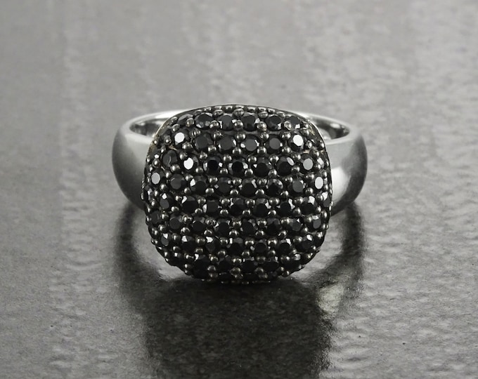 Sparkling Black Diamond Pavé Cushion Ring by KRAMIKE • Sterling Silver • Elegant for Everyday & Special Occasions • Gift for Wife • KR070