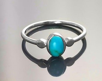 Small turquoise Ring, Sterling Silver, Blue Turquoise , Small Oval Domed Stone , Modern Minimalist Everyday Style jewelry, woman gift