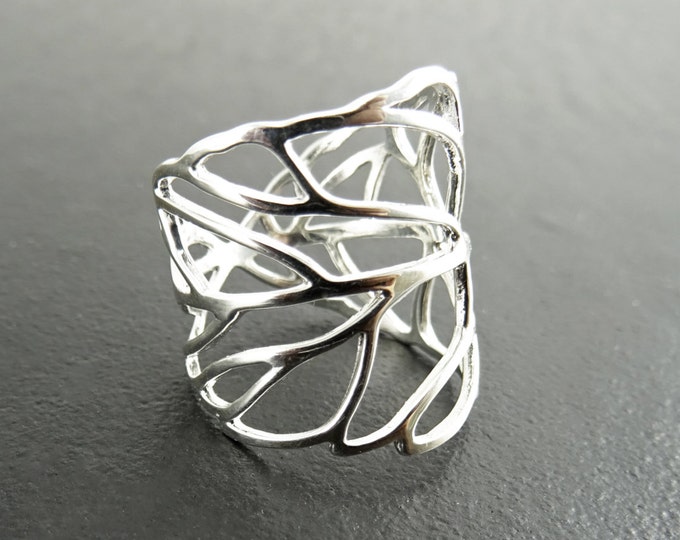 Skeleton Leaf Ring, Sterling Leaf Ring, Leaf Veins Ring, Laurel Ring, Vine Ring, Wrap Around Ring, Branch Ring, Cuff ring, Nature Jewelry