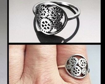 Bague Spinner Engrenages Rotatifs - Mécanique Steampunk Acier Titane