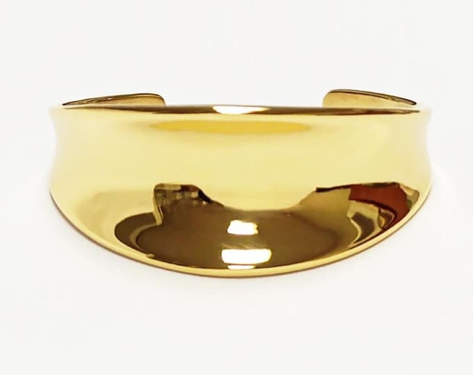 Gold Curved Cuff Bracelet • 18K Gold Filled • Elegant Wide Open Dome Sleek Bangle • Statement Modern Minimalist Jewelry • Gift for Women