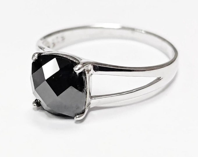 Square Stone Ring, Sterling Silver, Black Color (CZ) Ring, Modern Ring, Engagement Jewelry, Prongs setting, Solitaire Black 925 Ring.