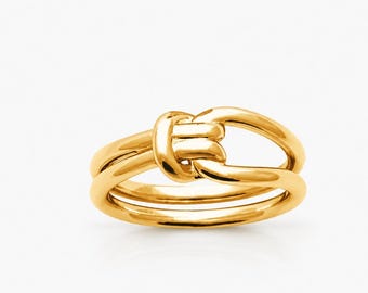 Love Knot Ring • Gold plated 18K • Crossover Intertwined Double Band • Modern Jewelry
