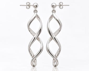 Infinity Spiral Earrings • Sterling Silver • Sculptural Double Helix Drops • Modern Twist Jewelry