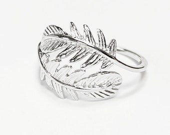 Feather Ring, Sterling Silver 925, Native inspired Double Feathers Jewelry, Dainty Bird Ring, Wanderlust Band Ring, Liberty Nature Jewelry