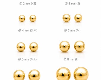Classic Ball Stud • 18K Gold Plated • Sphere Posts Stud Earrings • 8 Sizes 2mm 3mm 4mm 5mm 6mm 8mm 10mm 12mm • Modern Woman Jewelry Gift