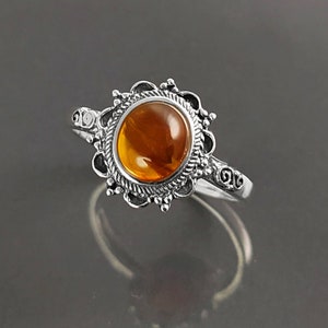 Antique Amber Ring, Sterling Silver, Genuine Amber Ring, Dainty Stone Ring, Midi Oval Ring, Boho Jewelry, Vintage Hipster Ring