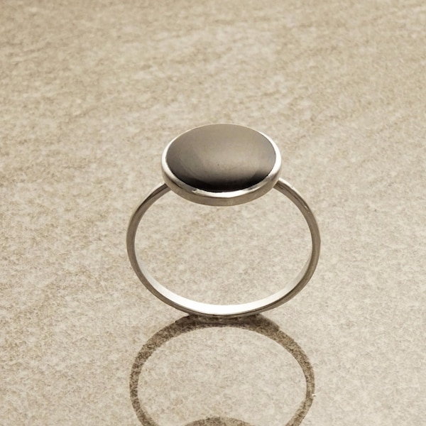 Black Round Ring, Sterling Silver Ring, Genuine Onyx Gemstone, Small Stone Ring, Affordable Ring, Stacking Ring, Dainty Ring