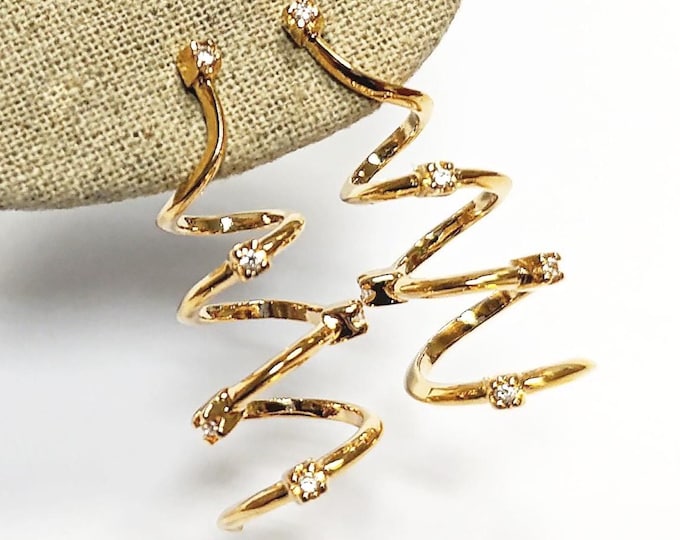 Drop Spiral earrings with 18K gold plated and Set with Diamond cut Cz Stones, Long Spiral, Long Dangle Swirl Golden Pendant earrings
