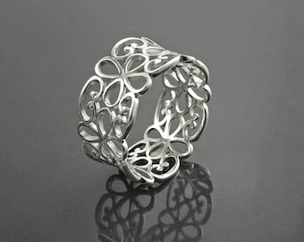 Filigree Band Ring, Sterling Silver, Open Band Ring, Lace Ring, Celtic Ring, Boho Jewelry, Wide Openwork Ring, Delicate ring, Dainty Ring