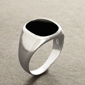 Hipster Ring Black Onyx Ring Silver 925 Modern Men Ring Onyx Gemstone CUSHION SIGNET RING Men jewelry father's day gift image 2