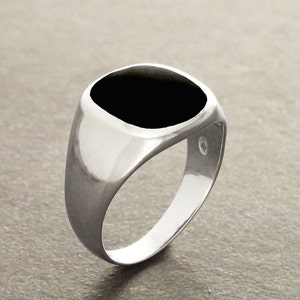 Bague Moderne Homme, Onyx Véritable, Bague Chevalière Argent Massif 925, sertie Grande Pierre Onyx Noir, Bague Homme, Cadeau fête des pères image 2