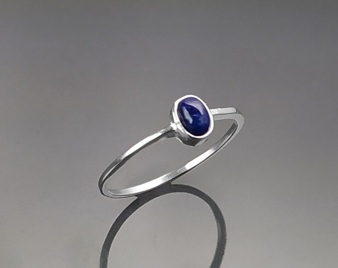 Lapis Tiny Ring, Sterling Silver, Modern Minimalist Ring, Small Blue Oval Stone, Genuine Lapis Gemstone, Small Everyday Ring, Dainty Ring