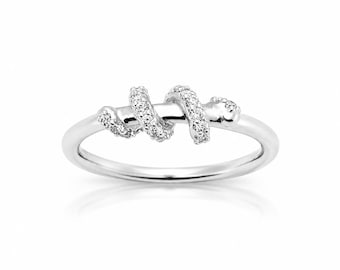 Sparkling Serpentine Ring • Sterling Silver • Diamond Cz pavé on Sculptural Twist Coil Band • Modern Jewelry