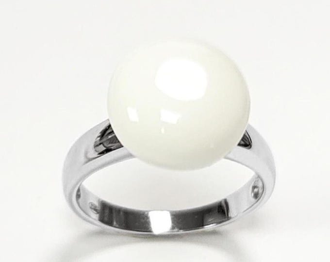 White Stone Ring Sterling Silver, Genuine White Agate Stone, Design Jewelry, Round White Stone, UNISEX Vintage Style Ring, 925 Ring Agate.