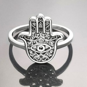 Hamsa Ring, Sterling Silver, Happiness, Health, Fortune, Good Luck, Hand of God, Filigree Khamsa, Evil Eye, Khmissa, Khomsa Tafust Jewelry