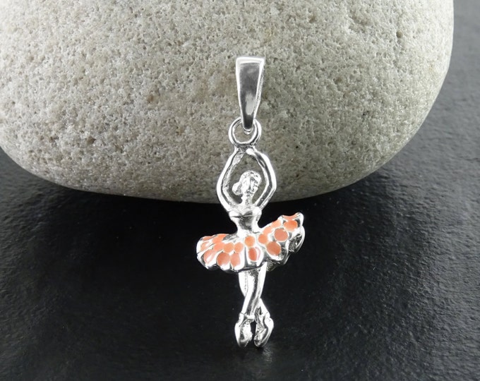 Ballerina Necklace, Sterling silver Pendant, Ballerina Charm, Dancer Recital Gift, Dancer Silhouette, Dance Jewelry, Pink Tutu Dress Skirt