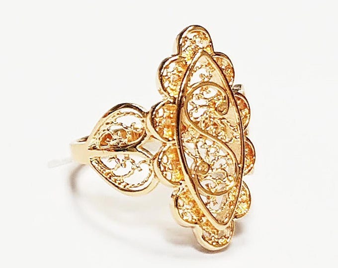 Marquise Filigree Ring • 18K Gold Plated • Art Deco Lace-Inspired Design • Vintage Floral Filigree Glam Jewelry • Statement Gift for Woman