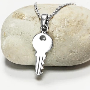 Modern KEY Pendant - Sterling Silver - Love KEY - Small jewelry, Promise Love symbol, Silver Key Charm, Silver Tiny Key Pendant