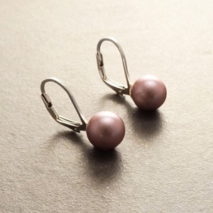 8 mm GENUINE Purple Shell Pearl Earrings, Sterling Silver, Lever Back Earrings, Minimalist, Pearl Jewelry, Prom, Wedding, Bridesmaids Gifts