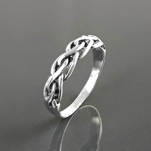 Sterling Silver Braided Viking Ring, Norse Tribal Band, Celtic Knot Jewelry