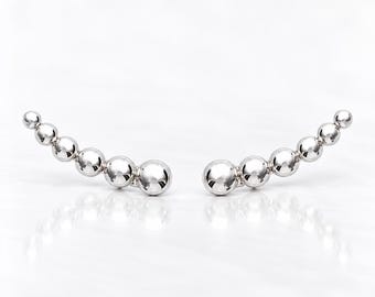 Bubble Ear Climbers • Sterling Silver • Graduated Polished Sphere Crawlers • Minimal Earrings