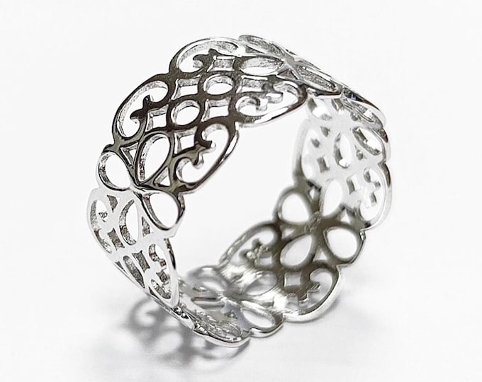 Filigree Band Ring, Sterling Silver, Open Band Ring, Lace Ring, Celtic Ring, Boho Jewelry, Wide Openwork Ring, Delicate ring, Dainty Ring