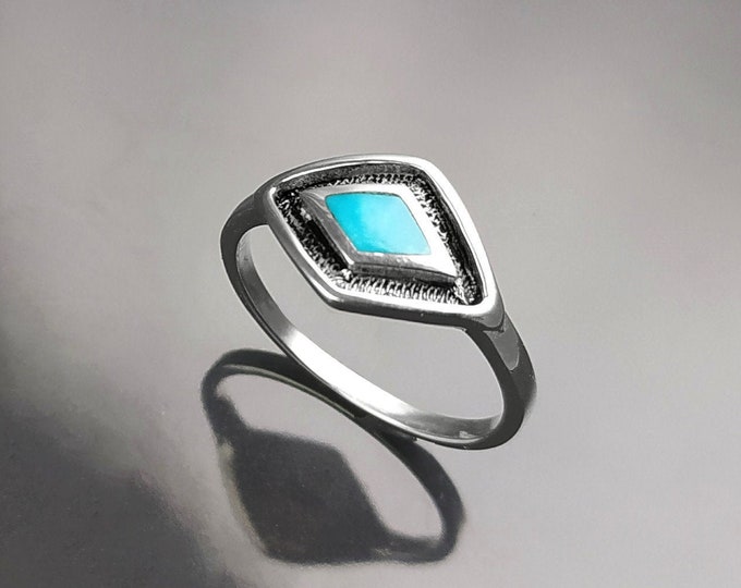 Turquoise Eye Ring, Sterling Silver, Blue Turquoise Stone, Spiritual Positive Energy Protection jewelry