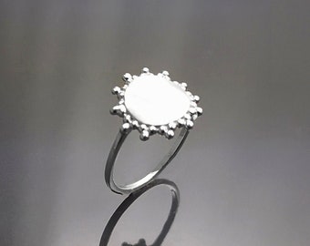Shinning Sun Ring, Sterling Silver, Sun Round Ring, Dainty Sunflower Ring, Engraving Ring, Personalized Engravable Ring, Initial Name Ring
