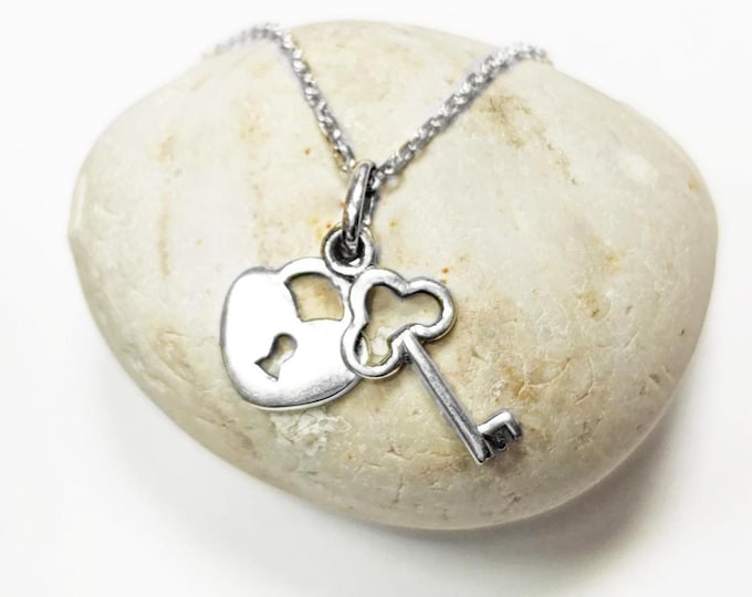 Key to My Heart Necklace • Sterling Silver • Cute Lock & Key Pendant Charm • Eternal Love Fidelity Symbols Jewelry • Timeless Romantic Gift