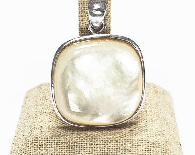 Contemporary Square Pendant - Sterling Silver Pendant - Mother of Pearl - Filigree - shabby chic pendant - Unique Pendant - design Pendant