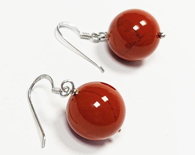 Red Jasper Hook Earrings • Sterling Silver 925 French Wires Hooks • Earthy Stone Jewelry • Dangle Natural Brown Red Gemstone • Gift for Her