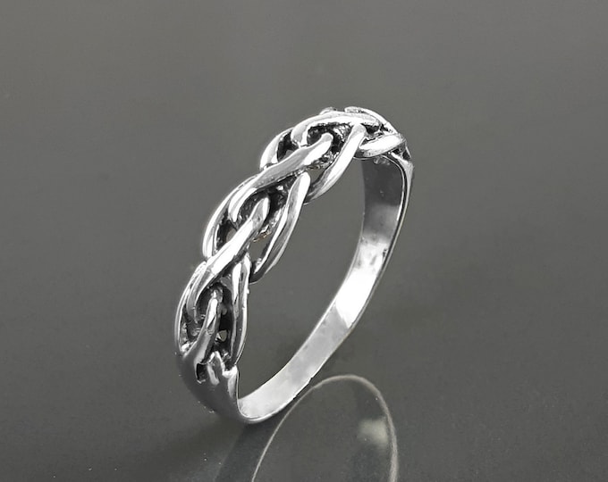 Viking Ring, Sterling Silver Unisex Ring, Original Norse Promise Ring, Alternative Wedding Jewelry, Braided Tribal Band, Celtic Crossed Ring