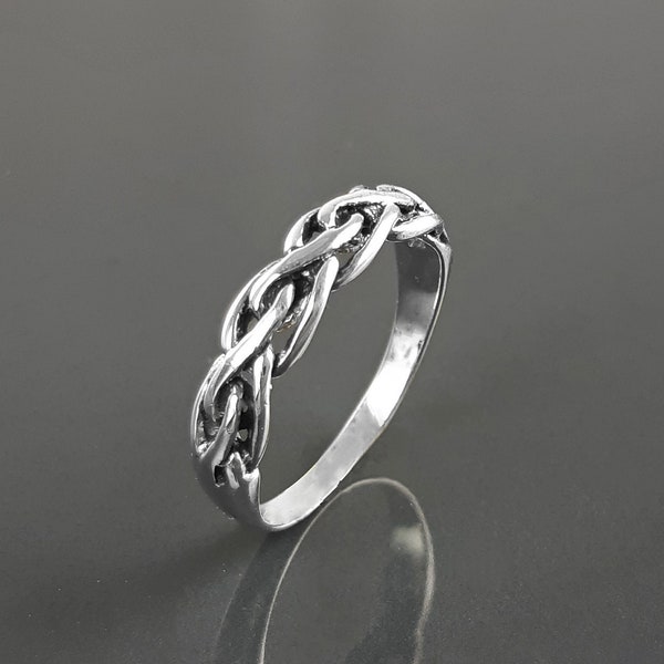 Viking Ring, Sterling Silver Unisex Ring, Original Norse Promise Ring, Alternative Wedding Jewelry, Braided Tribal Band, Celtic Crossed Ring