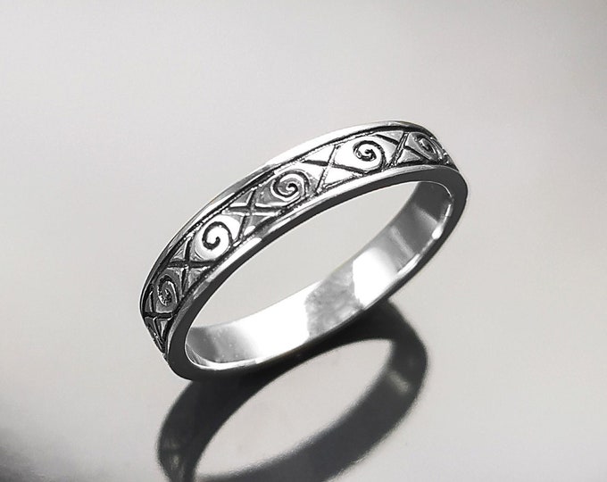 Viking Ring, Sterling Silver Unisex Ring, Original Norse Promise Ring, Alternative Wedding Jewelry, Mixt Tribal Band, Celtic Crossed Ring