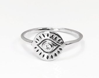 Hamsa-Ring, Sterlingsilber, viel Glück, Fatima-Ring, zierlicher Midi-Ring, Hand Gottes, filigraner Hamsa-Ring, gegen bösen Augenring