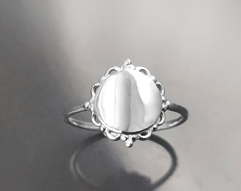 Bague Miroir, Argent 925, Bague Pastille Lisse, Bague Gravure, Bijou Gravable à Personnaliser, Petite Bague Souvenir, Bijou Symbolique