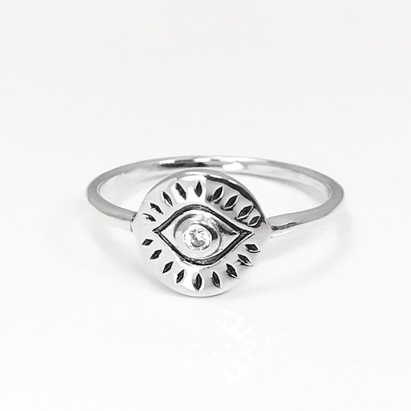 Bague troisième œil, argent 925, bague sorcière, bijoux mauvais oeil, bague tarot, troisième oeil, oeil ouvert, amulette protection