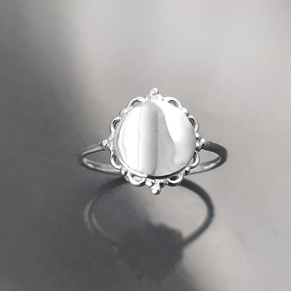 Bague Miroir, Argent 925, Bague Pastille Lisse, Bague Gravure, Bijou Gravable à Personnaliser, Petite Bague Souvenir, Bijou Symbolique